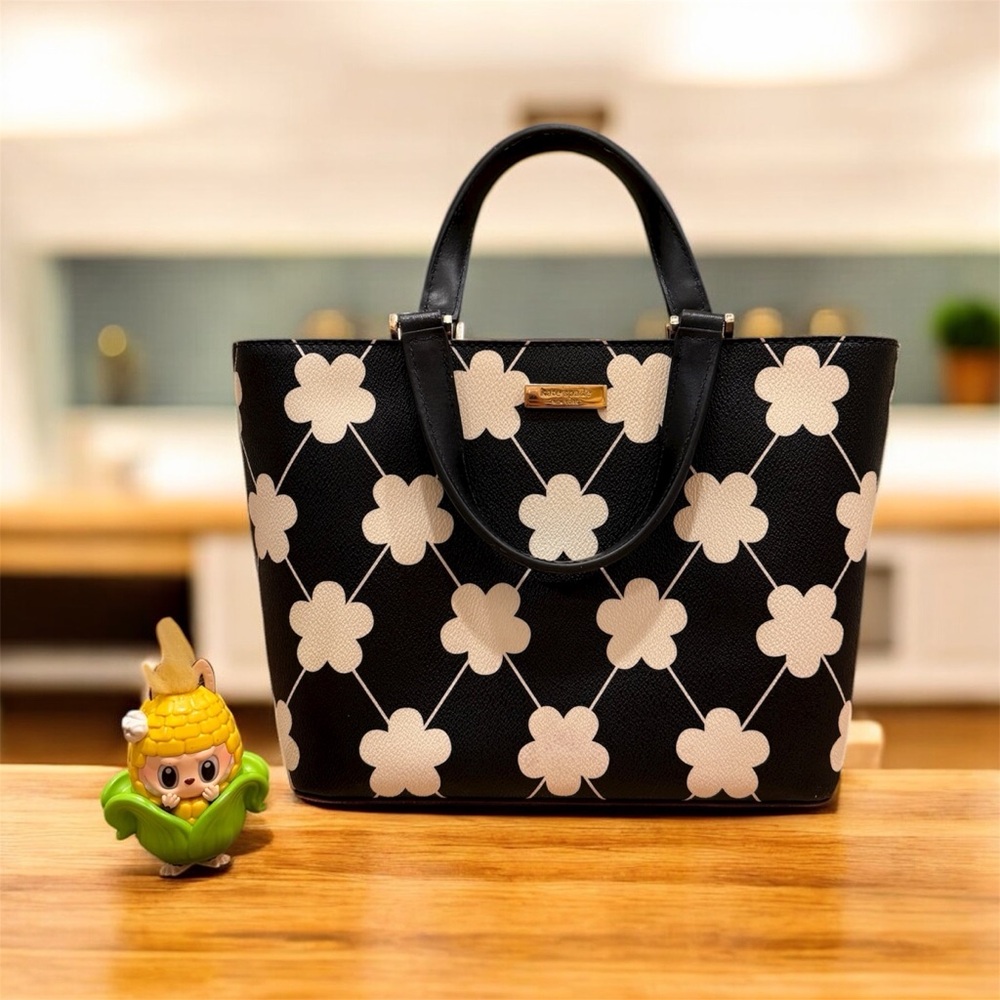 Black and White Floral mini Tote Bag